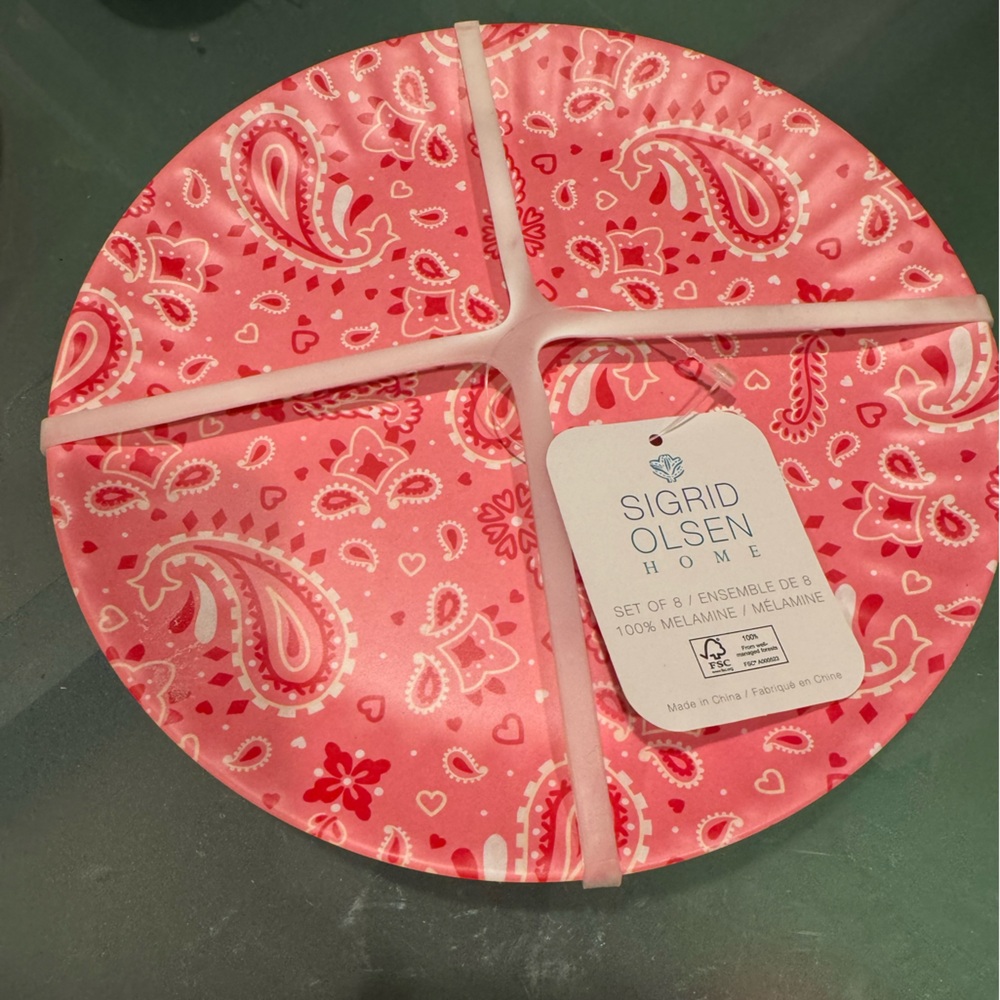 8 Sigrid Olsen Pink Paisley melamine Plates-perfect for kids or outdoor parties🩷